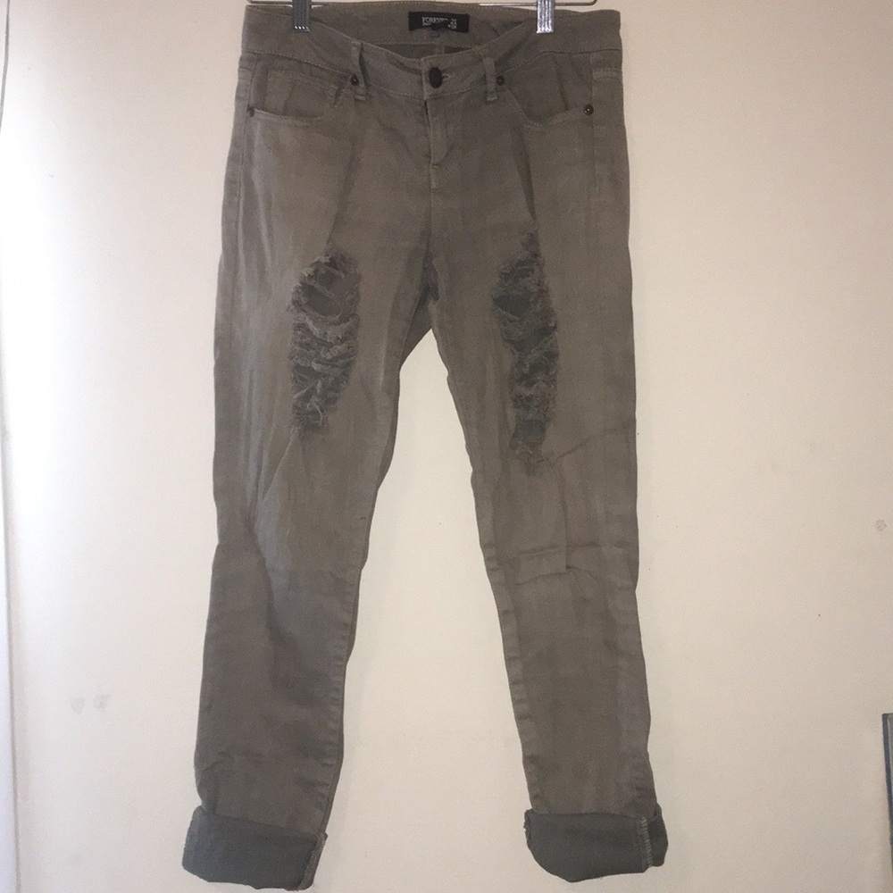 Army green ripped skinny jeans